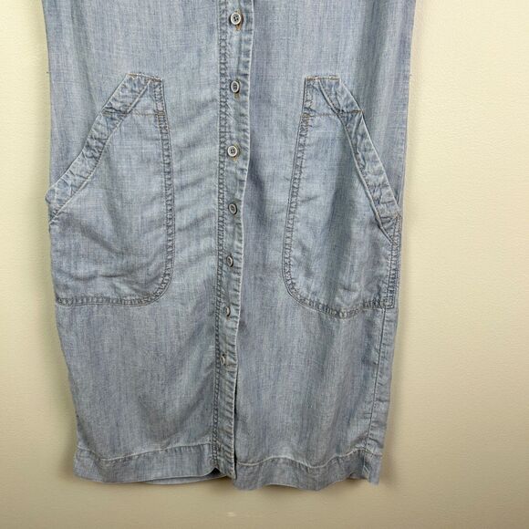 Level 99 Anthropologie Blue Chambray Linen Shirt Dress Sleeveless Button Down XS - Picture 3 of 11